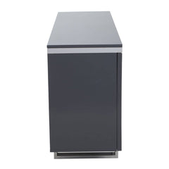 Genoa Grey Gloss Fluted Sideboard 4 Door Polished Steel Base 146cm