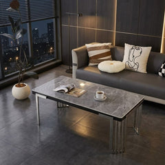 Cindy Grey Sintered Stone Coffee Table - Luxury Silver Geometric Base