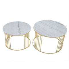Jodie Set of 2 White Marble & Gold Nesting Coffee Tables - Round Set