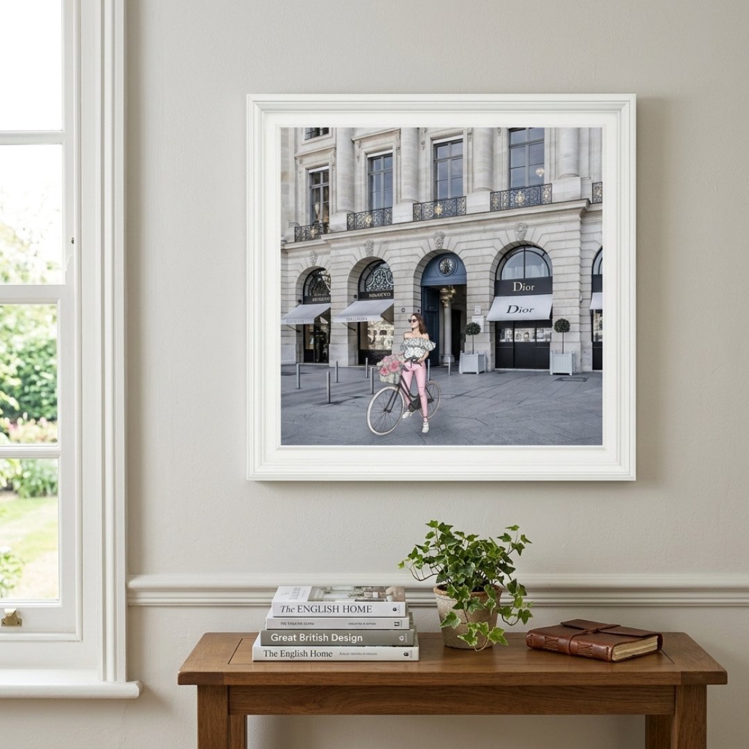 Dior Joaillerie White Step Frame Luxury Wall Art 70x70cm Home Decor