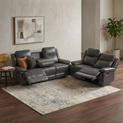 Casper Grey Leather 3 and 2 Seater Manual Recliner Sofa Set Pack