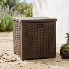 LS Home Brown Rattan Effect Garden Storage Box - 75L Outdoor Chest