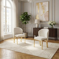 Set of 2 Beige Velvet Fabio Dining Chairs with Luxury Gold Frame