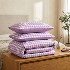 Gaveno Cavailia Lilac Gingham King Duvet Cover Microfibre Bedding Set