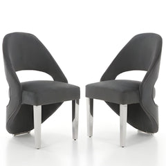 Set of 2 Santorini Grey & Silver Dining Chairs | Luxury Shimmer Fabric