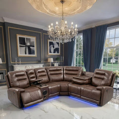 Daytona Brown Electric Leather Corner Recliner - Bluetooth & LED