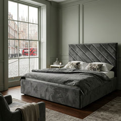 Modern Diagonal Panel Tufted Upholstered Bed Frame