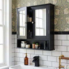 Maine Black 2 Door Bathroom Wall Cabinet with Mirrored Doors & Storage