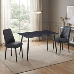 Set of 4 Oxford Black PU Leather Dining Chairs with Slim Metal Legs