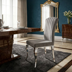 Armenia Light Grey Velvet Dining Chairs - Set of 2 with Silver Legs
