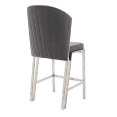 Fabio Grey Velvet Barstool with Silver Frame | Luxury Breakfast Stool