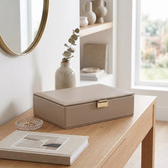 Home Luxe Faux Leather Square Jewellery Box - Beige (22 x 15 x 6 cm)