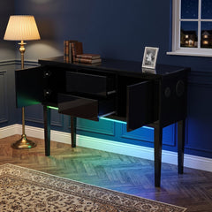 Aura High Gloss Black Sideboard with LED Light, USB & Bluetooth 120cm