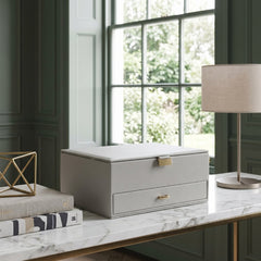Home Luxe Faux Leather Jewellery Box Organiser with Drawer | Off White
