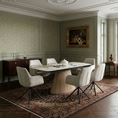 Monaco Beige Stone Extending Dining Set 6 Florence Swivel Chairs