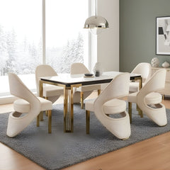 Sorrento White Marble 180cm Dining Table & 6 Santorini Cream Chairs
