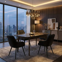 Arizona Extending Black Gold Ceramic Table & 4 Palermo Black Chairs