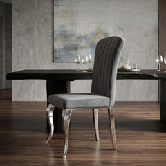Armenia Dark Grey Velvet Dining Chairs - Set of 2 with Silver Legs