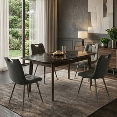 Arizona Extending Black & Gold Ceramic Table & 4 Monza Black Chairs