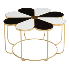 Jodie Black and White Flower Petal Coffee Table with Gold Frame
