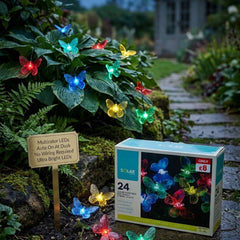 Solar Powered 24 LED Butterfly String Lights - Multicolour Garden