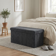 Gaveno Cavailia Charcoal Ribbed Storage Bench - Foldable 2 Seater Box