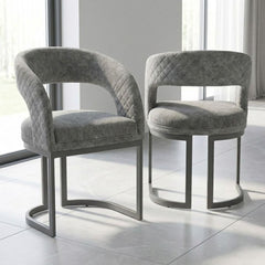 Set of 2 Lina Grey Dining Chairs - Modern Quilted Wrap-Around Seats