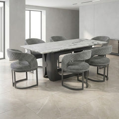 Lina 180cm Grey Marble Dining Table & 6 Grey Lina Chairs Set