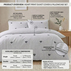 Gaveno Cavailia Hearts White Double Duvet Cover Set - Charcoal