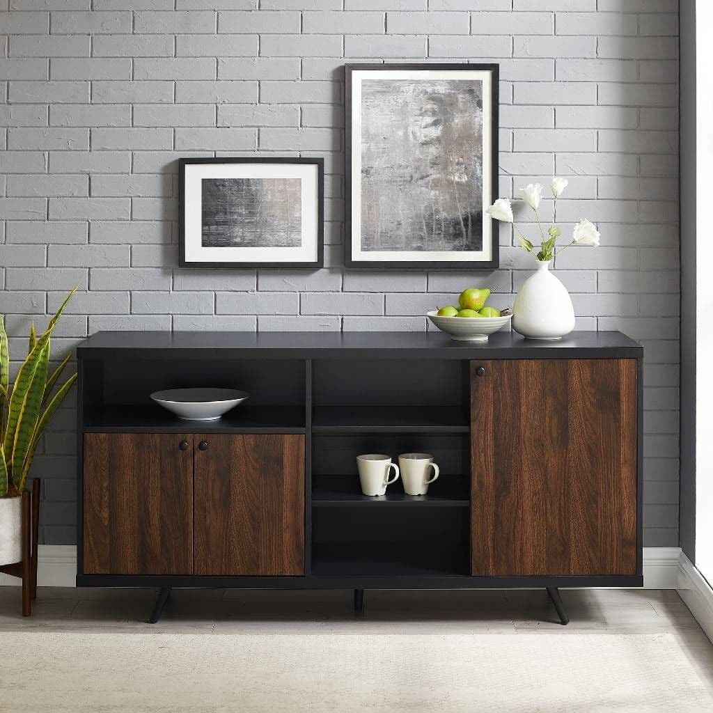 [EKM-AUTOGENERATED]3 Door Sideboard Solid Black & Dark Walnut