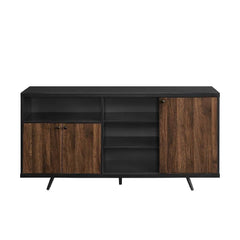3 Door Sideboard Solid Black & Dark Walnut