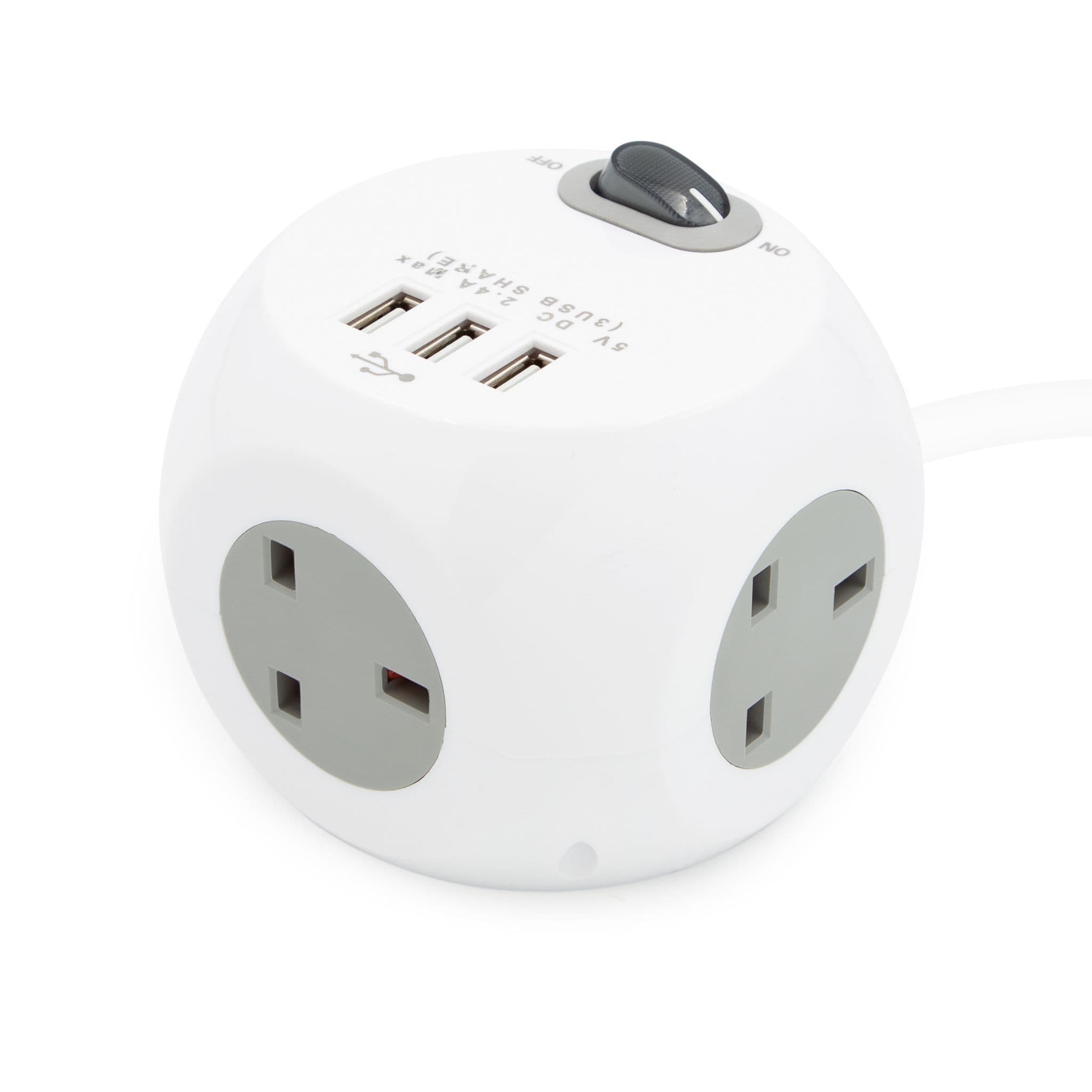 [EKM-AUTOGENERATED]3 Way 14M Cube Socket With 3 USB Ports