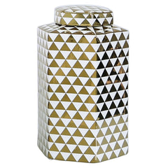 [EKM-AUTOGENERATED]30cm Ginger Jar White And Gold Hexed