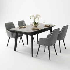 Arizona Grey Ceramic Extending Dining Set 4 PU Leather Chairs