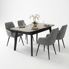 Arizona Grey Ceramic Extending Dining Set 4 PU Leather Chairs
