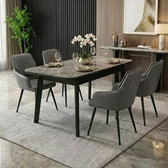 Arizona Grey Ceramic Extending Dining Set 4 PU Leather Chairs