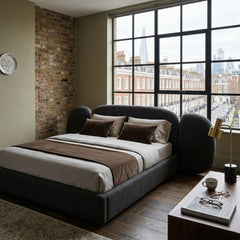 Modern Curved Pillow-Wing Upholstered Bed Frame