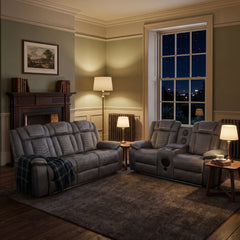 Rico Grey Fabric Electric Recliner 3+2 Sofa with LED & Bluetooth