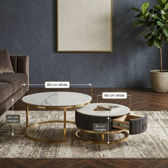 Melrose White Marble Nesting Coffee Tables Set of 2 with Storage