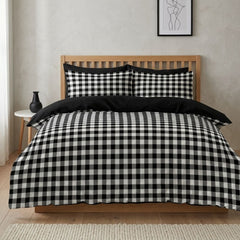 Gaveno Cavailia Black Gingham Double Duvet Cover Microfibre Bed Set
