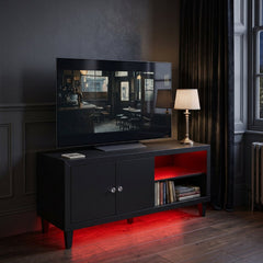 Aura High Gloss Black TV Unit with LED Light, USB & Bluetooth | 120cm