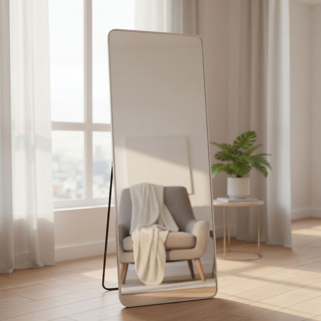 Verona Silver Soft Edged Metal Mirror - 60x165cm Modern Full Length