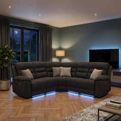 Montana Black Fabric Electric Recliner Corner Sofa with LED & USB