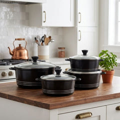 Laria 4pc Black Die-Cast Aluminium Stockpot Set - Induction Ready