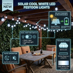 Solar Living Bulb String Lights 50pk - Cool White Outdoor LED Lighting