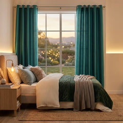 Emerald Green Faux Silk Fully Lined Eyelet Curtains - 1 Pair