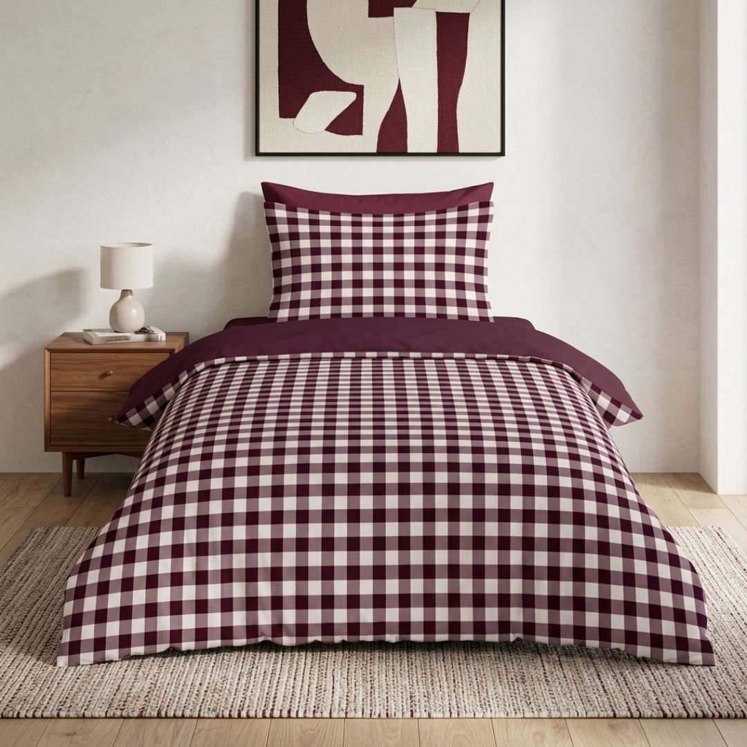 Gaveno Cavailia Mulberry Gingham Single Duvet Cover Bedding Set