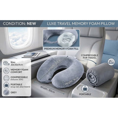 Grey Memory Foam Travel Pillow - U-Shaped Neck Support for Relaxation