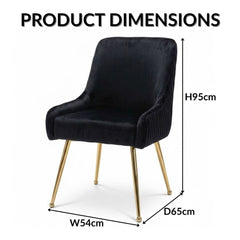 Marco Dining Chair Brushed Velvet In  Black - Sold In Pairs
