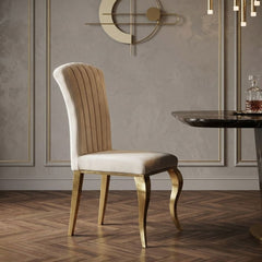 Armenia Cream Velvet Dining Chairs - Set of 2 with Polished Gold Legs